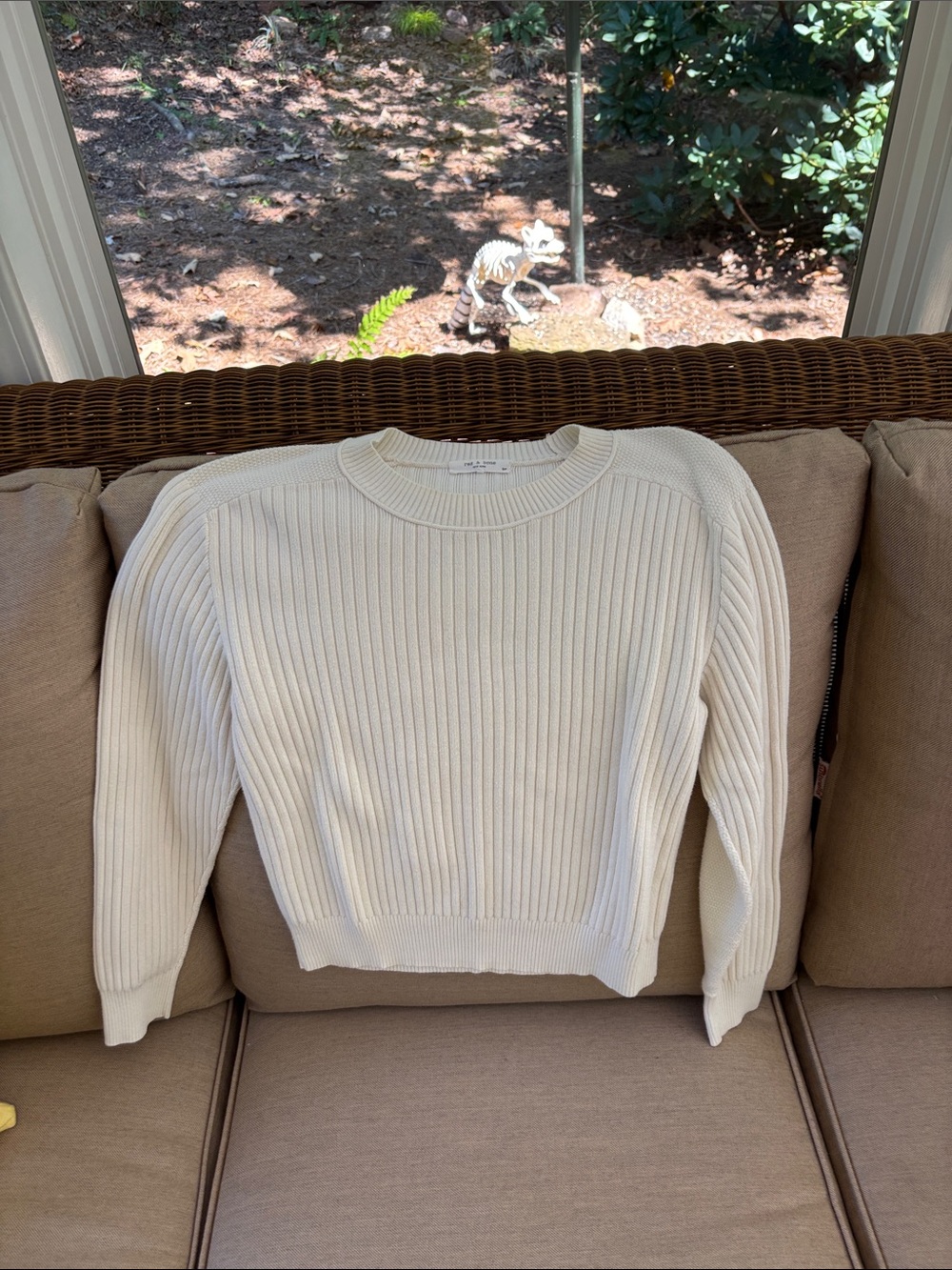 rag & bone Cream Ribbed Crewneck Sweater